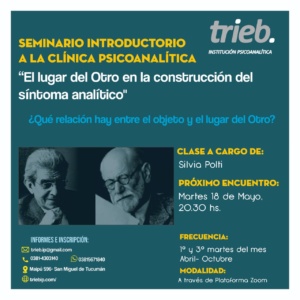 Lee más sobre el artículo En la cuarta clase del Seminario Introductorio que estará a cargo de Silvia Polti, trabajaremos algunas articulaciones conceptuales sobre el objeto en Freud y Lacan, y sus incidencias clínicas.