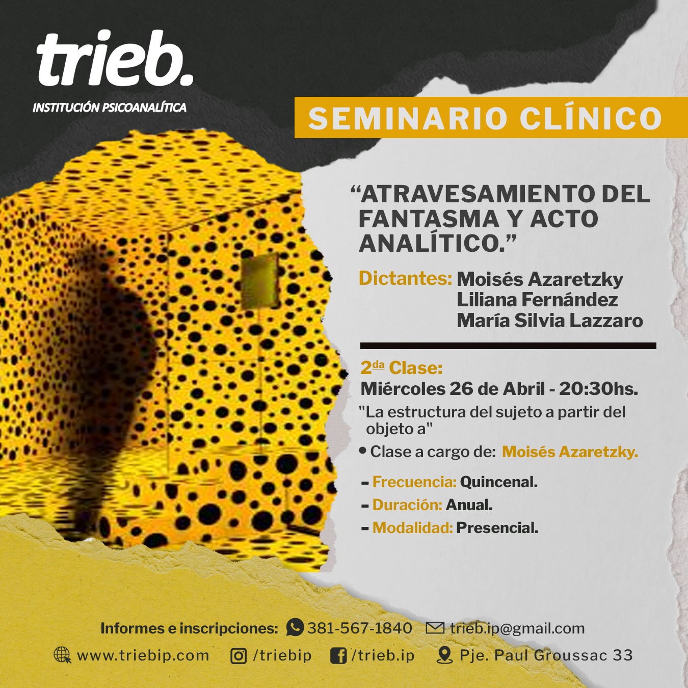 En este momento estás viendo SEMINARIO CLÍNICO «Atravesamiento del fantasma y acto analítico» – CLASE miércoles 26 de abril