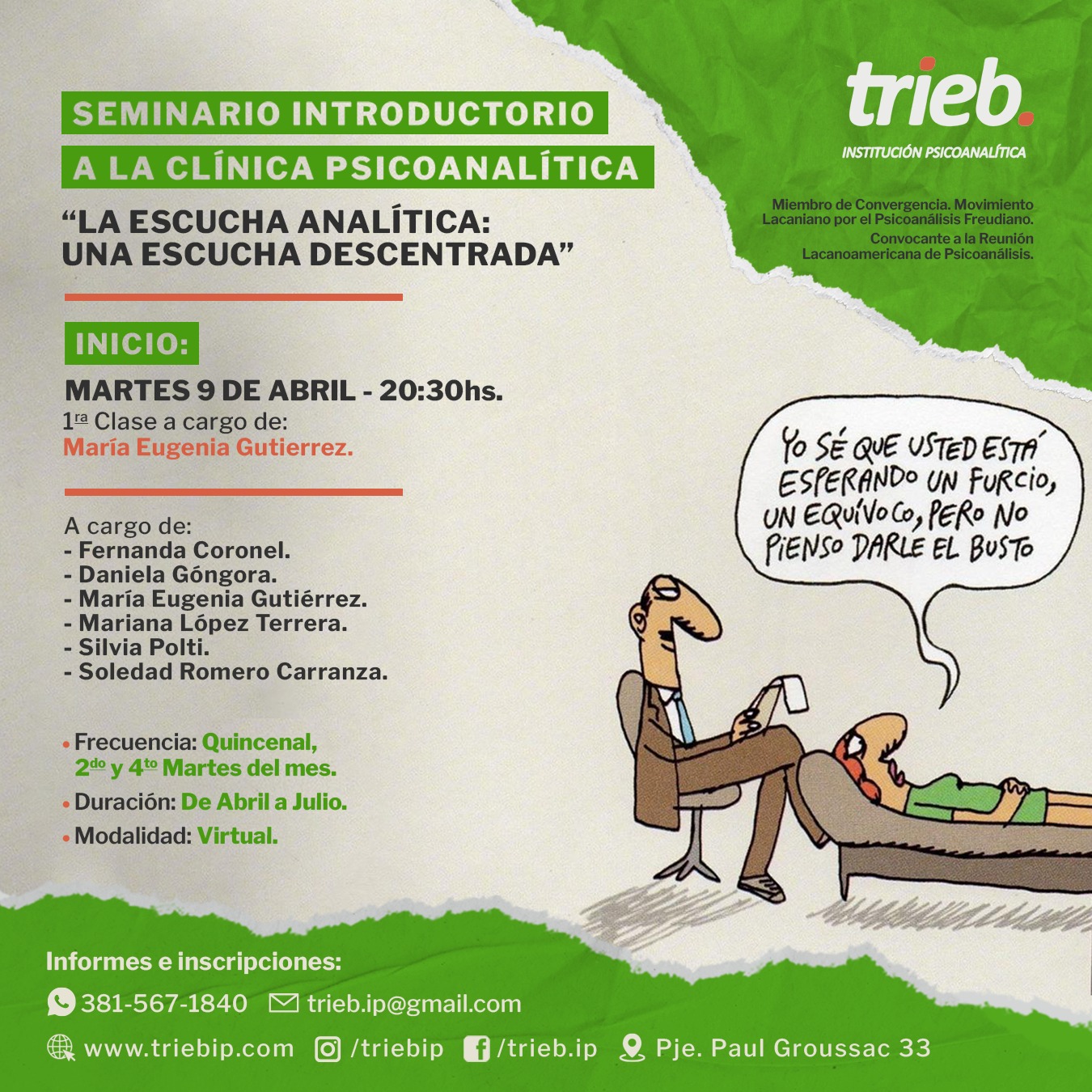 En este momento estás viendo Seminario Introductorio «La escucha analítica: una escucha descentrada» – 1era Clase