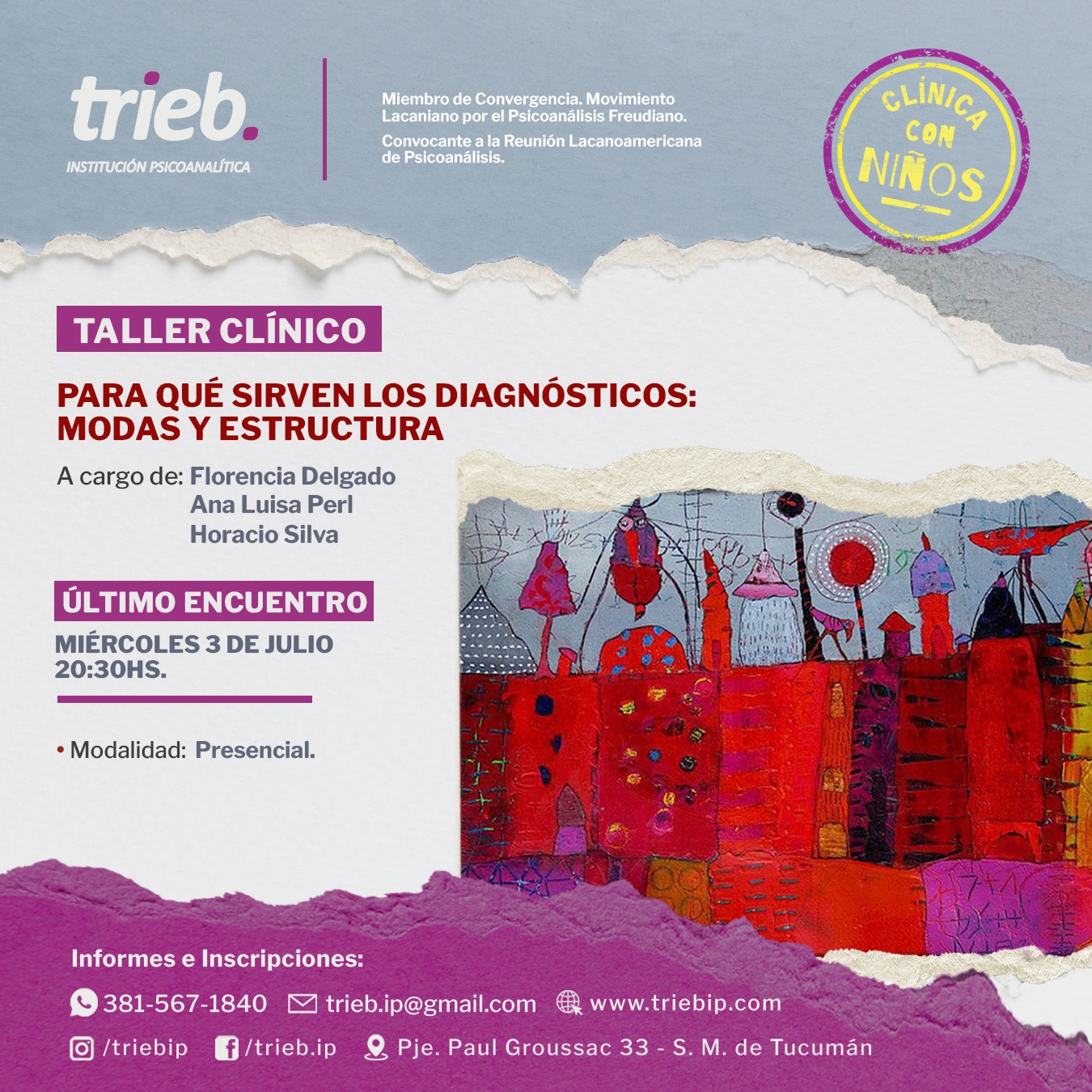 En este momento estás viendo ESPACIO CLINICA CON NIÑOS. TALLER CLÍNICO 2024: «PARA QUÉ SIRVEN LOS DIAGNÓSTICOS: MODAS Y ESTRUCTURA» – Última clase
